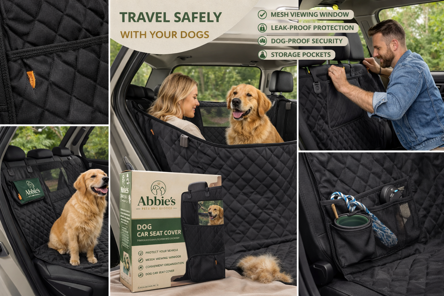 Abbie’s Pets and Exotics Dog Car Seat Cover – Protective Back Seat Cover for Dogs