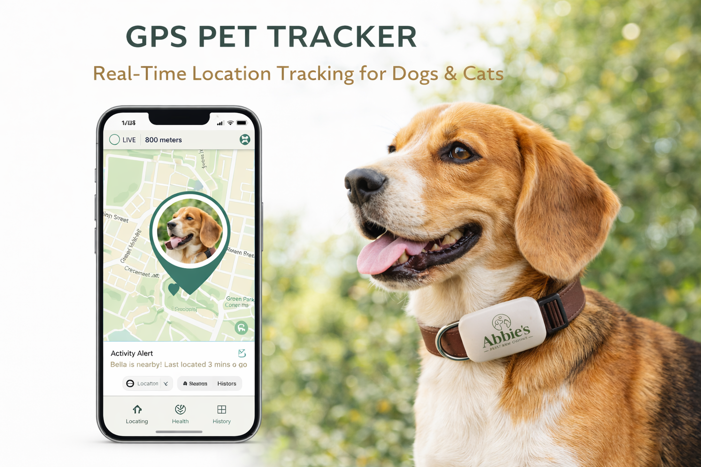 Abbie’s Pets and Exotics Pet GPS Tracker – Smart Tracking Device for Dogs & Cats