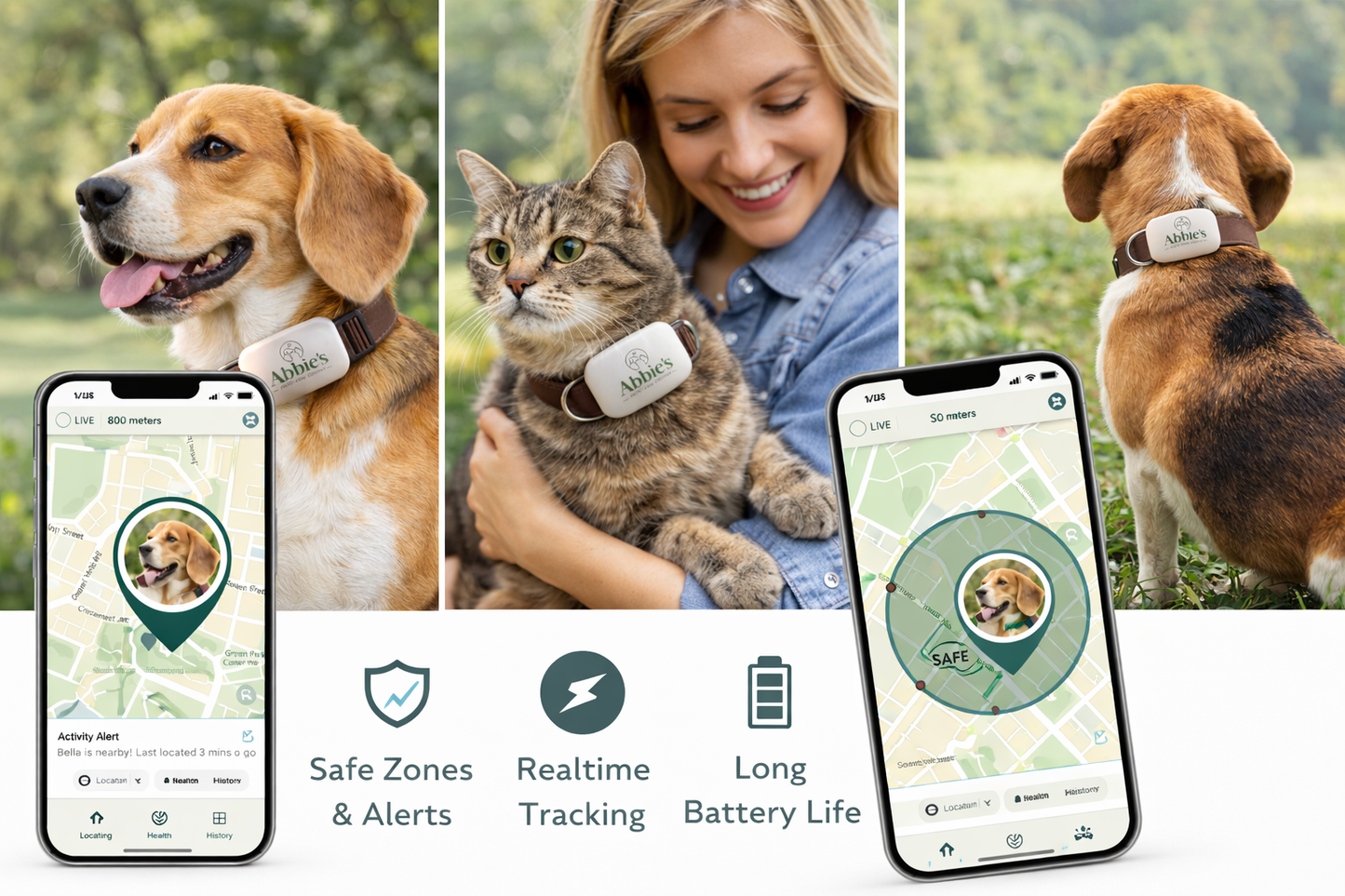 Abbie’s Pets and Exotics Pet GPS Tracker – Smart Tracking Device for Dogs & Cats